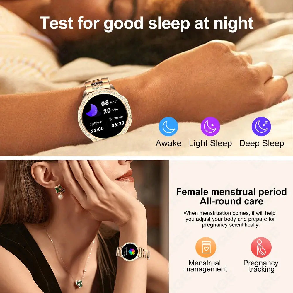 AI Voice Assistant Women's Smartwatch: 1.32 Inch Bluetooth Call, Custom Watch Face, Health Monitor mobgr