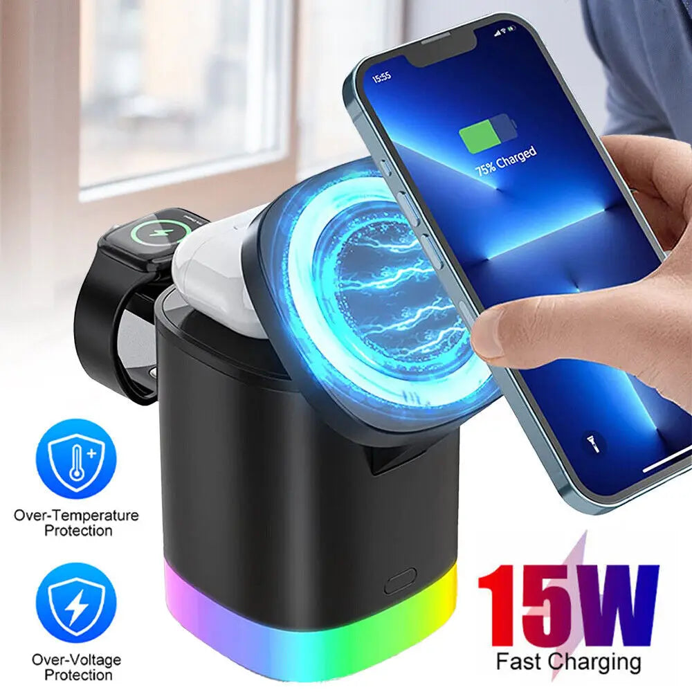 3 in 1 Wireless Charging Station Cube for iPhone Airpods and Apple Watch