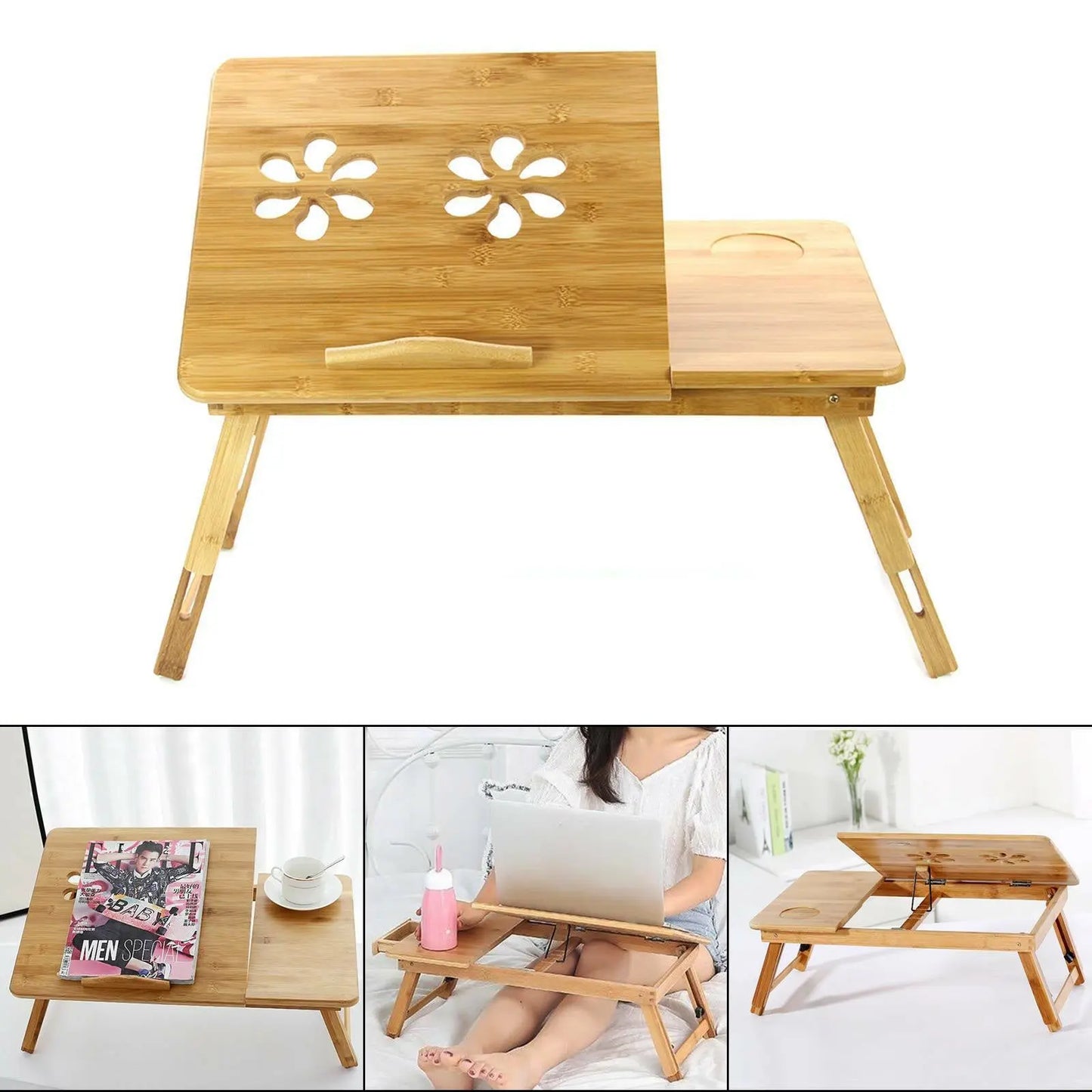 Bamboo Laptop Desk - Adjustable, Portable, and Comfortable for Use in Bed, Sofa, or Lap