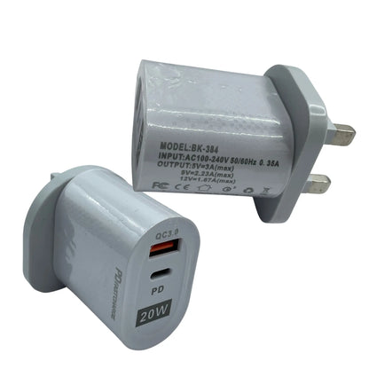 Fast Charger Adapter UK Plug [PD 20W USB-C Type C USB A port] - mobgr