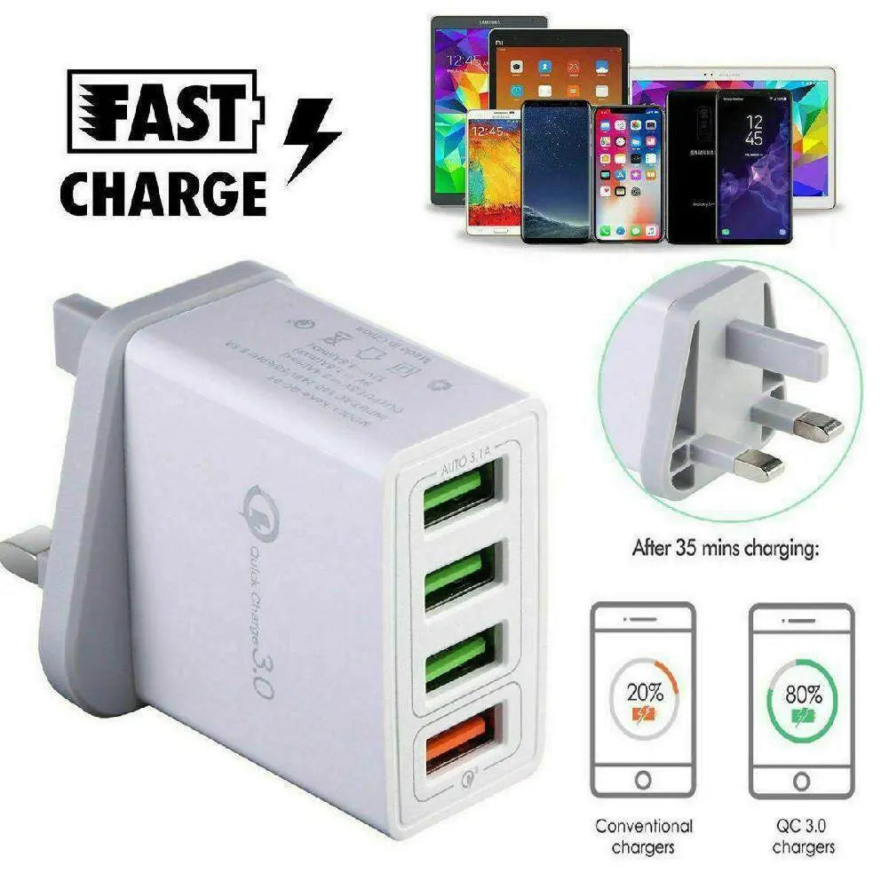 High-Speed 4-Port USB Wall Charging Adapter 
