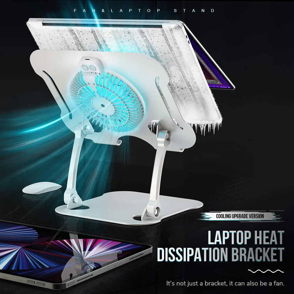 Portable Laptop and Tablet Stand with Folding Design and Cooling Fan - Ideal for Desktop Use