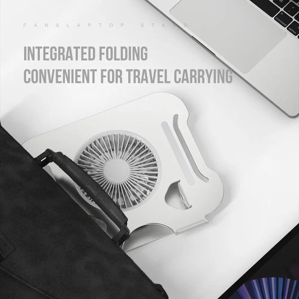 Portable Laptop and Tablet Stand with Folding Design and Cooling Fan - Ideal for Desktop Use