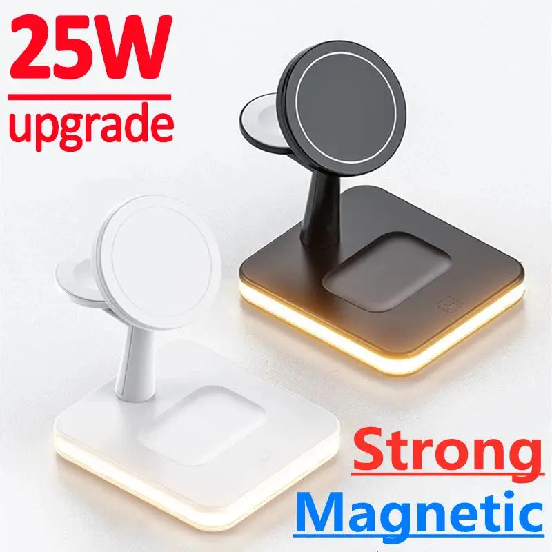 25W 3 in 1 Magnetic Wireless Charger Stand for Iphone 12 13 14 15 Pro Max Airpods Apple Watch 8 7 6 5 Fast Charging Dock Station mobgr