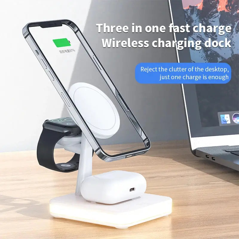 25W 3 in 1 Magnetic Wireless Charger Stand for Iphone 12 13 14 15 Pro Max Airpods Apple Watch 8 7 6 5 Fast Charging Dock Station mobgr