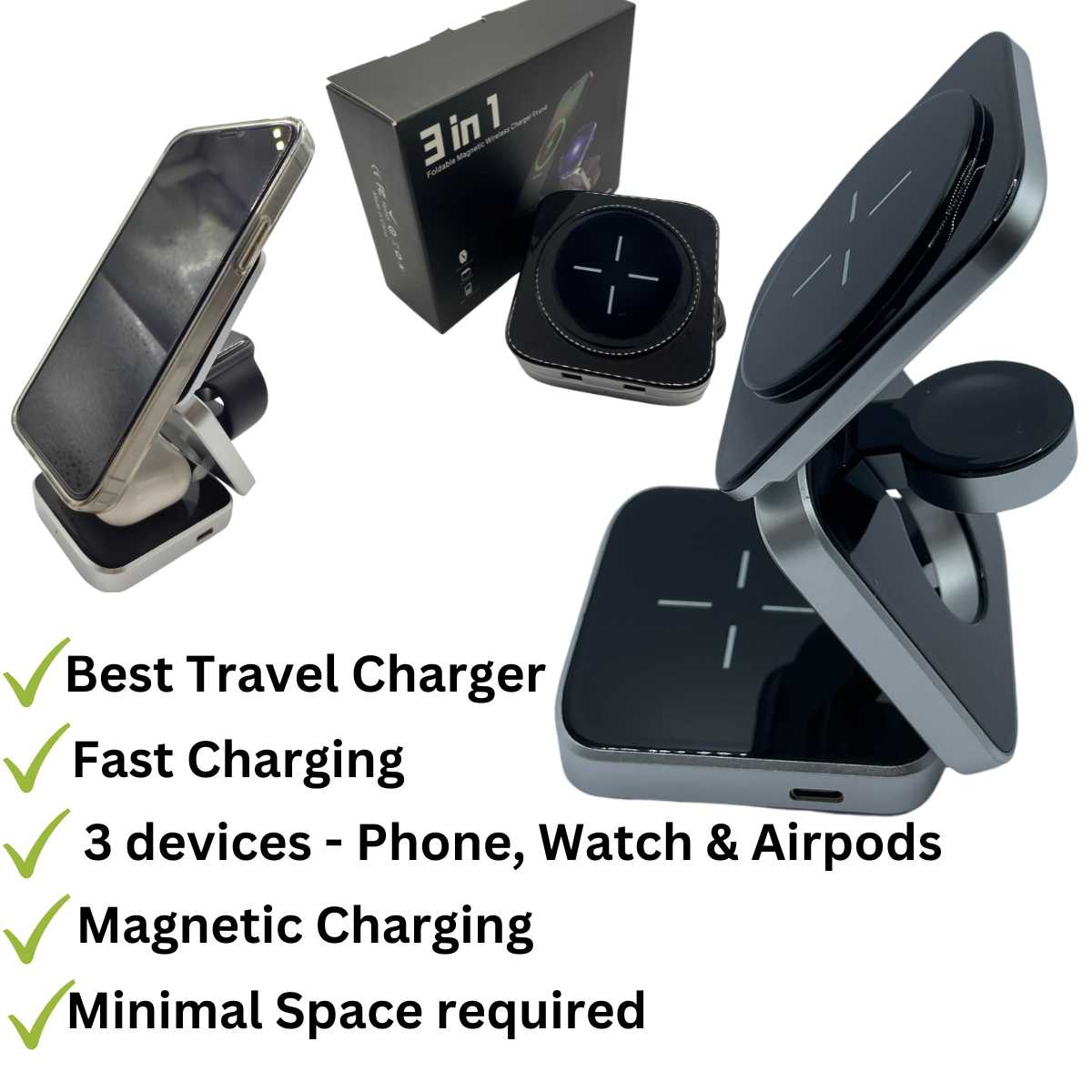 3 in 1 Trifold Magnetic Fast Charger for phone, watch and airpods mobgr