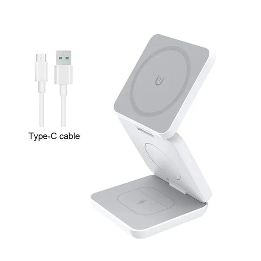 3 in 1 Wireless Charger Stand Magnetic Foldable Wireless Charging Station for Iphone 15 14 13 12 Pro Max Apple Watch 8 9 Charger mobgr