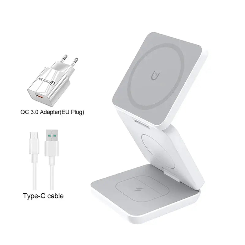 3 in 1 Wireless Charger Stand Magnetic Foldable Wireless Charging Station for Iphone 15 14 13 12 Pro Max Apple Watch 8 9 Charger mobgr