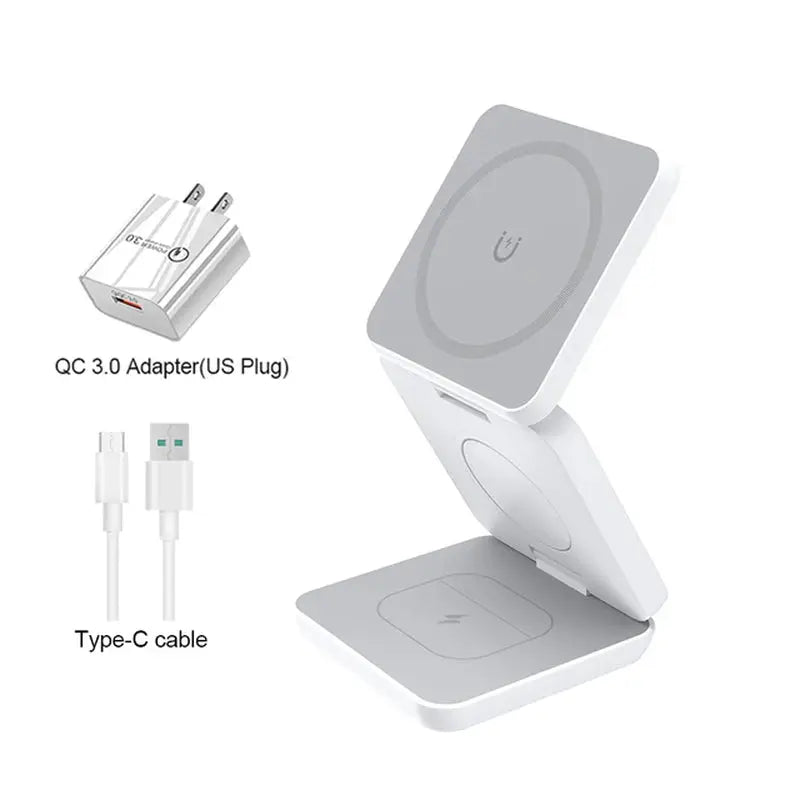 3 in 1 Wireless Charger Stand Magnetic Foldable Wireless Charging Station for Iphone 15 14 13 12 Pro Max Apple Watch 8 9 Charger mobgr