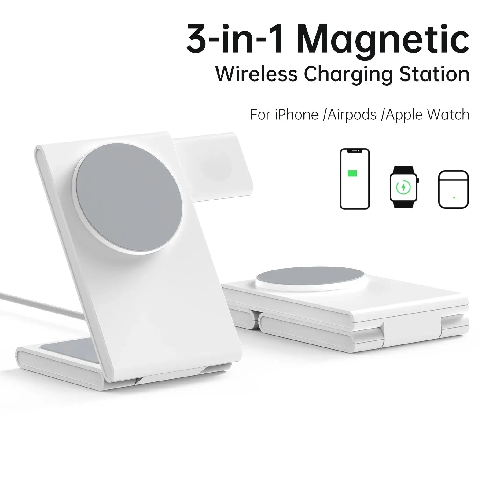 3 in 1 Foldable Wireless Charger Fast Charging Station for Iphone 15 14 Holder Magnetic Charger Stand Dock for Apple Watch S8/7 mobgr