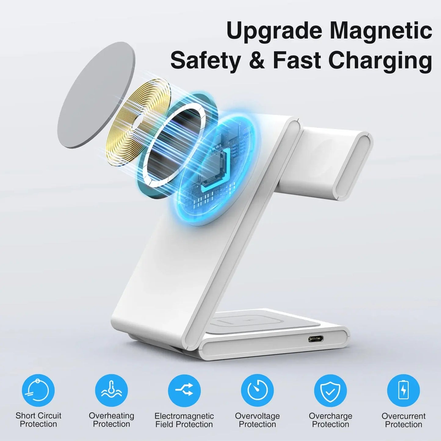 3 in 1 Foldable Wireless Charger Fast Charging Station for Iphone 15 14 Holder Magnetic Charger Stand Dock for Apple Watch S8/7 mobgr