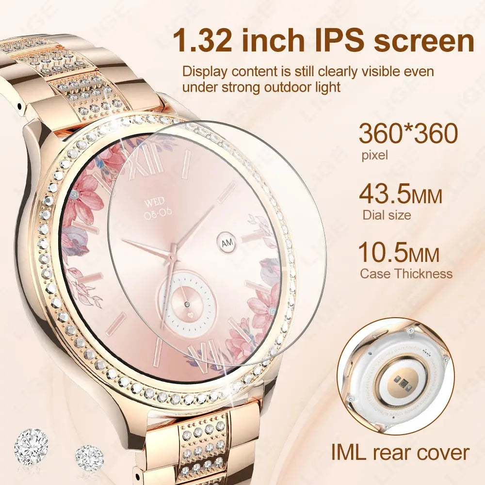 AI Voice Assistant Women's Smartwatch: 1.32 Inch Bluetooth Call, Custom Watch Face, Health Monitor mobgr