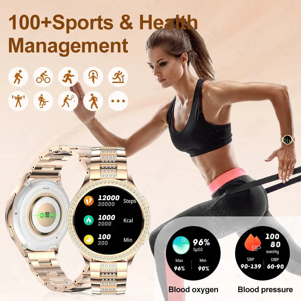 AI Voice Assistant Women's Smartwatch: 1.32 Inch Bluetooth Call, Custom Watch Face, Health Monitor mobgr