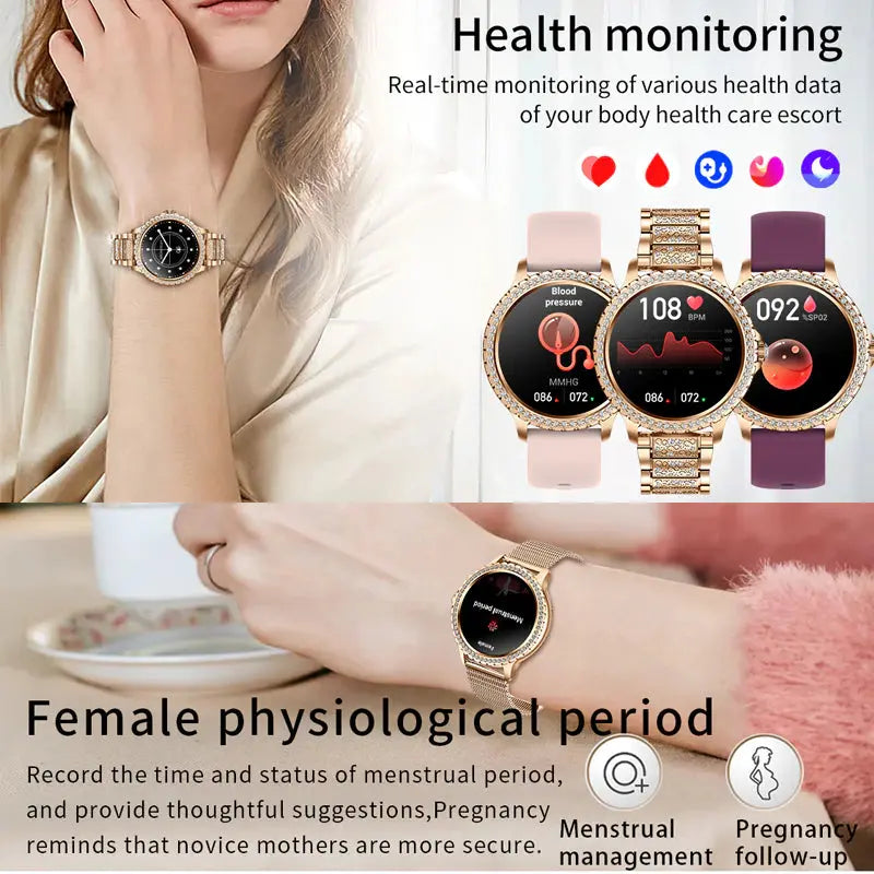 Elegance Series AMOLED Screen Smartwatch: Heart Rate, Blood Oxygen Monitoring - Fashion Ladies Bracelet - Bluetooth Call Smartwatch for Android & iOS mobgr