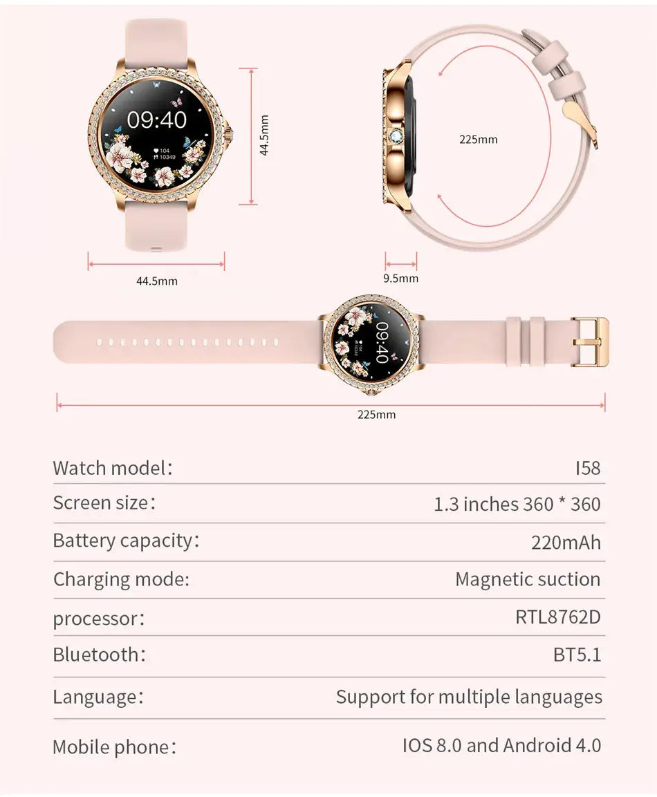 Elegance Series AMOLED Screen Smartwatch: Heart Rate, Blood Oxygen Monitoring - Fashion Ladies Bracelet - Bluetooth Call Smartwatch for Android & iOS mobgr