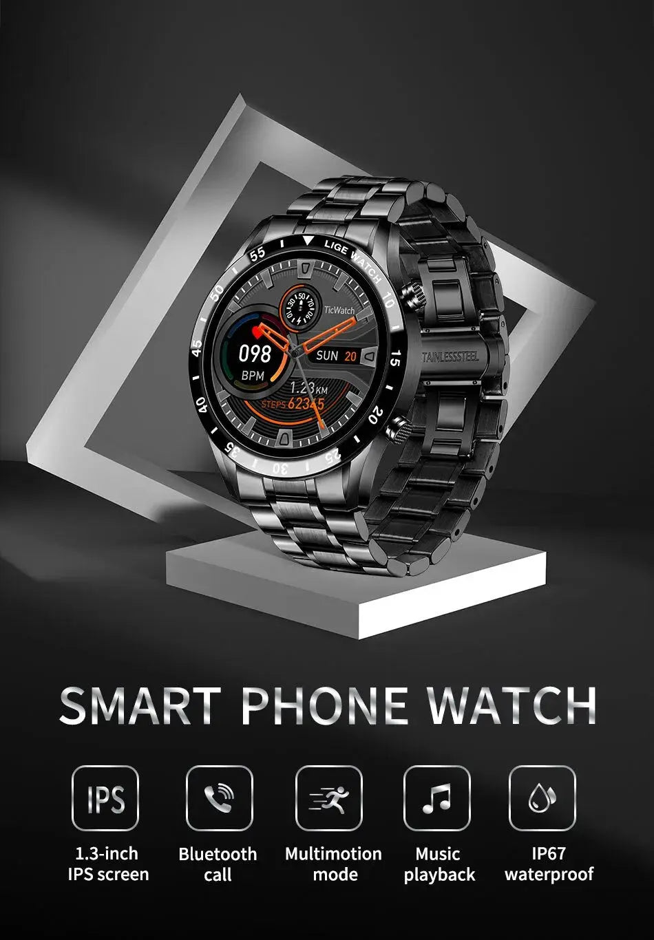 Full Circle Touch Screen Smartwatch for Men - Bluetooth Call - Waterproof - Sport Fitness Activity Tracker mobgr