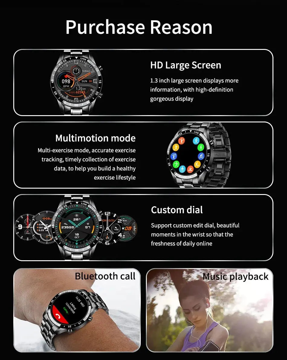 Full Circle Touch Screen Smartwatch for Men - Bluetooth Call - Waterproof - Sport Fitness Activity Tracker mobgr