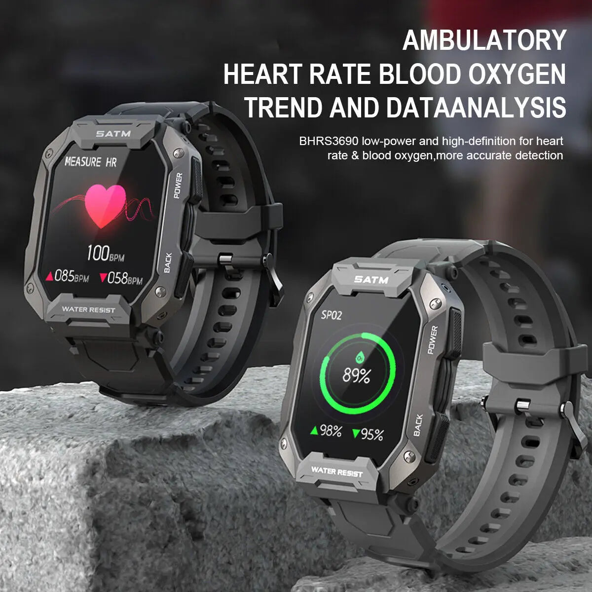 Military Smart Watch | Fitness Tracker, Heart Rate Monitor, Waterproof Sports Watch