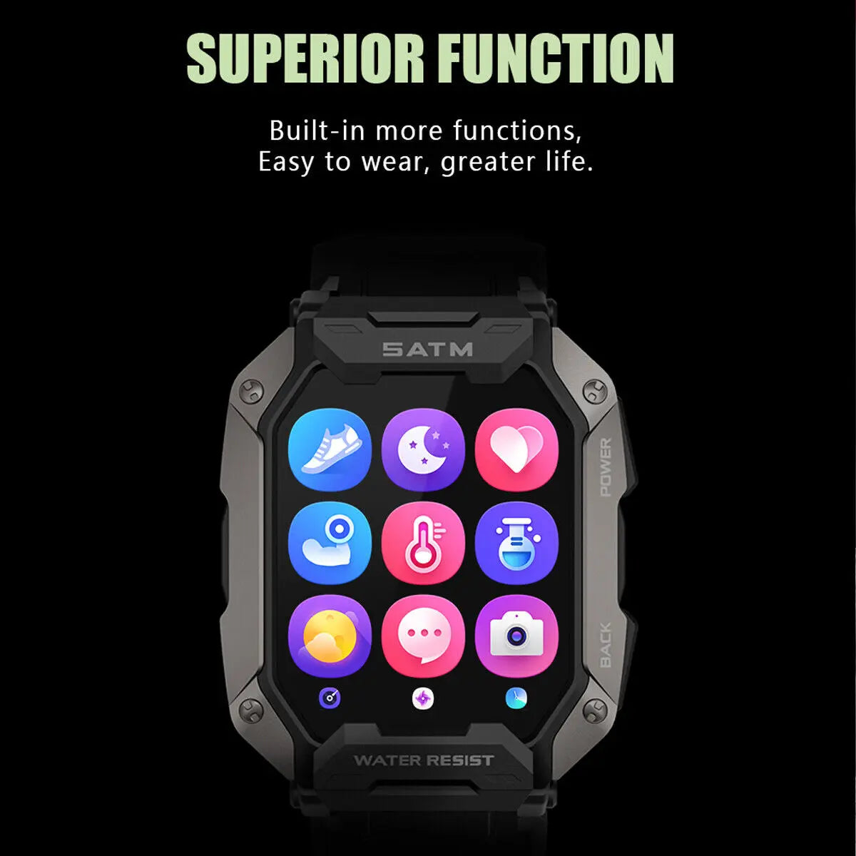 Military Smart Watch | Fitness Tracker, Heart Rate Monitor, Waterproof Sports Watch