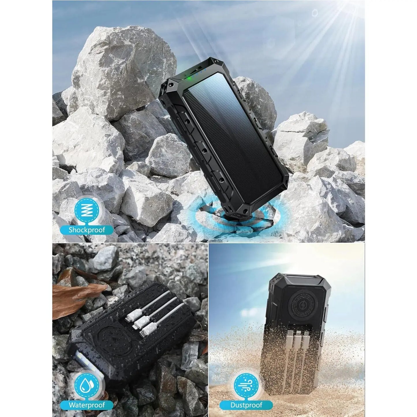 New 7 Output 30000Mah Power Solar Bank Fast Charging External Battery Pack Charger mobgr