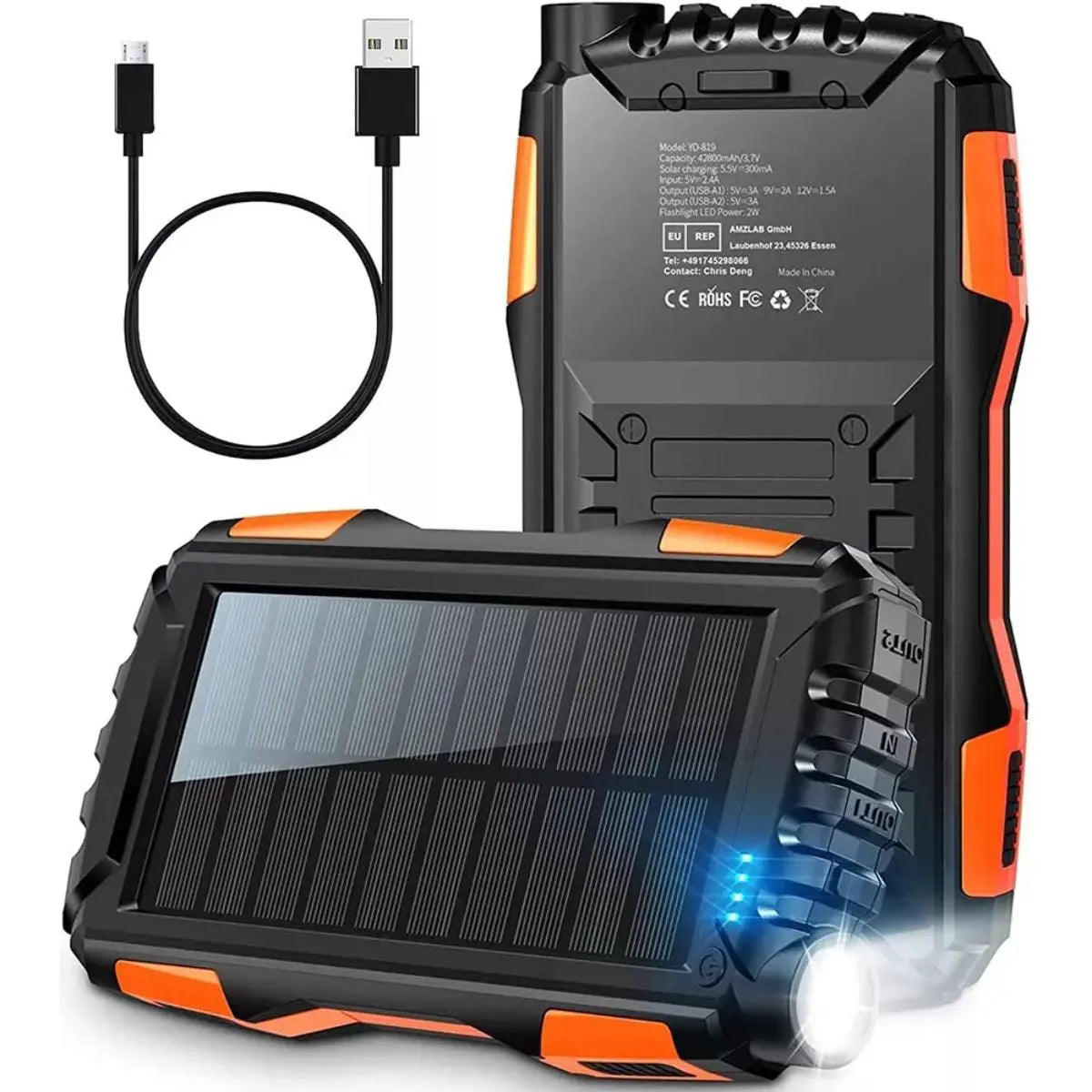 New 7 Output 30000Mah Power Solar Bank Fast Charging External Battery Pack Charger mobgr