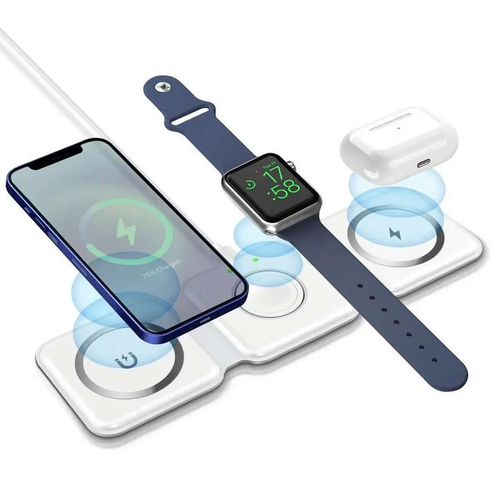 3 in1 Foldable 15W Mag-safe Magnetic Wireless Charger Pad For iPhone Apple Watch - mobgr