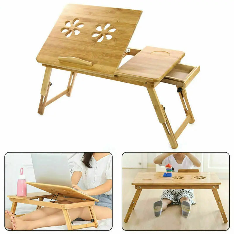 Bamboo Laptop Desk - Adjustable, Portable, and Comfortable for Use in Bed, Sofa, or Lap