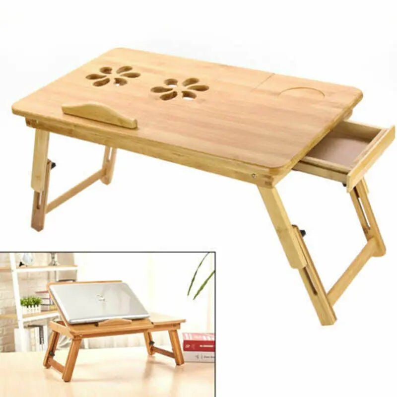 Bamboo Laptop Desk - Adjustable, Portable, and Comfortable for Use in Bed, Sofa, or Lap