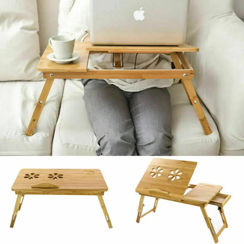 Bamboo Laptop Desk - Adjustable, Portable, and Comfortable for Use in Bed, Sofa, or Lap