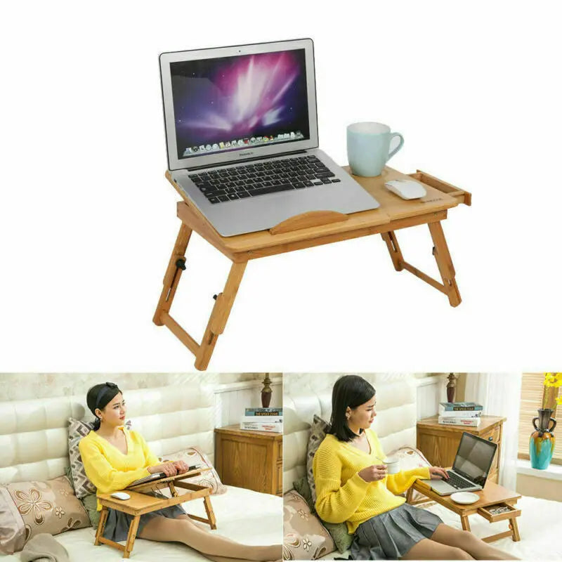 Bamboo Laptop Desk - Adjustable, Portable, and Comfortable for Use in Bed, Sofa, or Lap