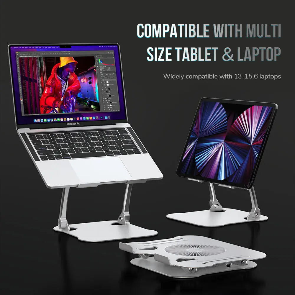 Portable Laptop and Tablet Stand with Folding Design and Cooling Fan - Ideal for Desktop Use