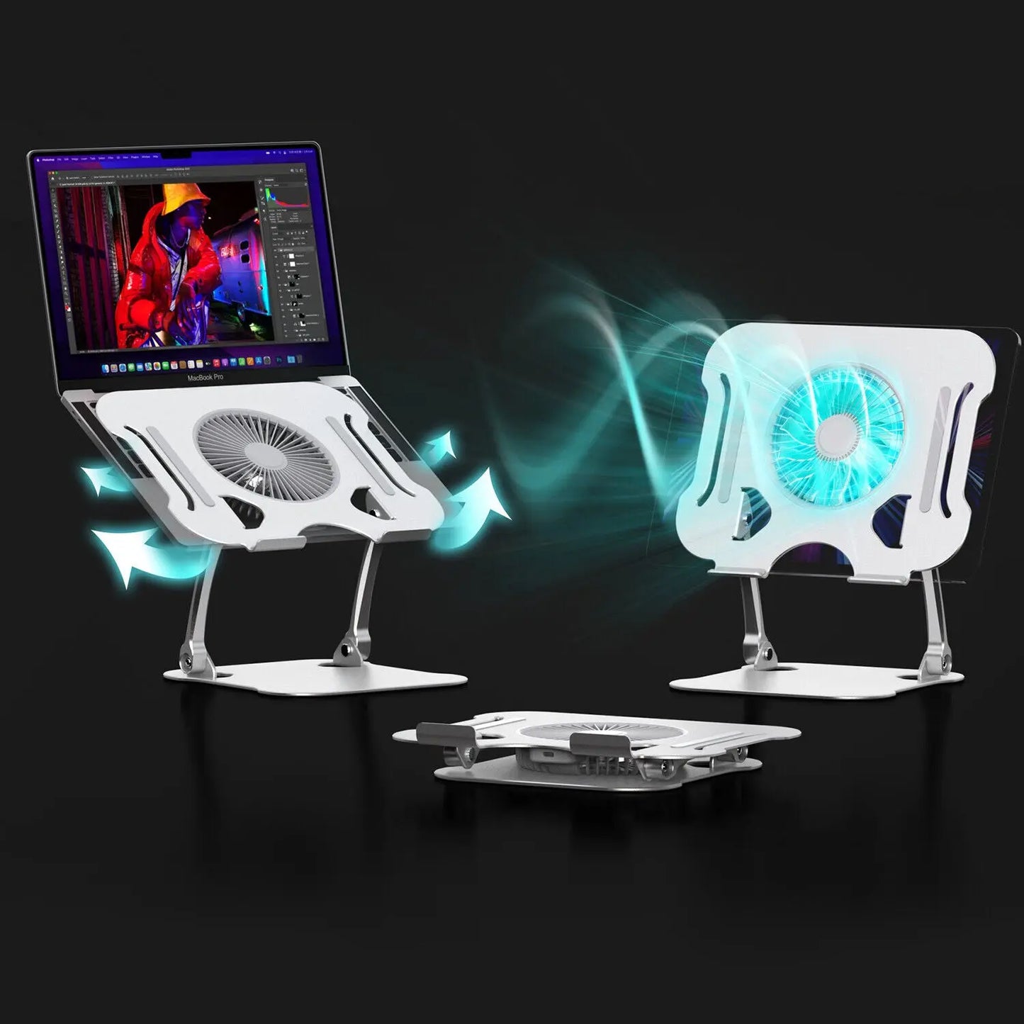 Portable Laptop and Tablet Stand with Folding Design and Cooling Fan - Ideal for Desktop Use