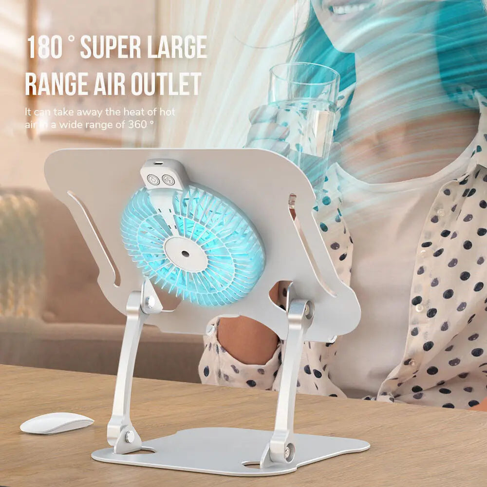 Portable Laptop and Tablet Stand with Folding Design and Cooling Fan - Ideal for Desktop Use