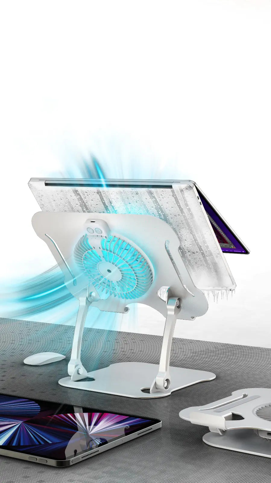 Portable Laptop and Tablet Stand with Folding Design and Cooling Fan - Ideal for Desktop Use