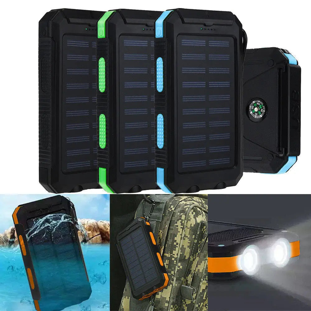 Waterproof 50000mAh Solar Power Bank with Dual USB Ports and Flash Light