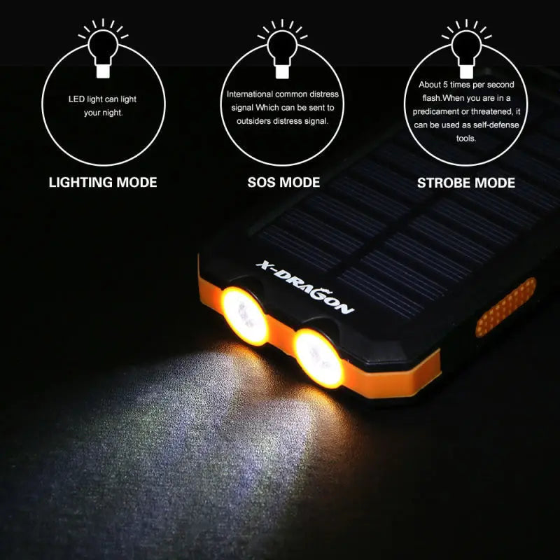 Waterproof 50000mAh Solar Power Bank with Dual USB Ports and Flash Light