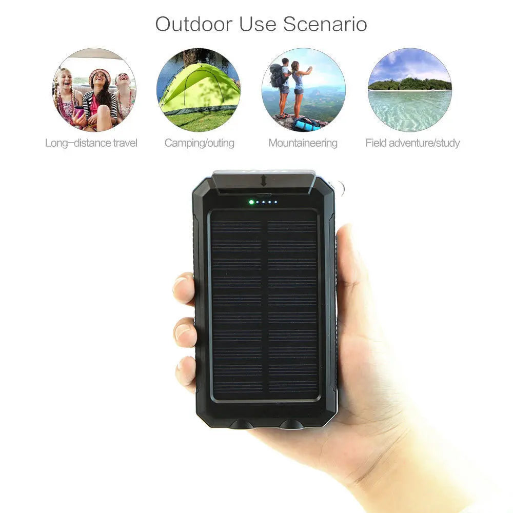 Waterproof 50000mAh Solar Power Bank with Dual USB Ports and Flash Light